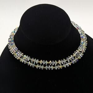 Vintage Lisner Signed Aurora Borealis AB Crystal Double Strand Choker Necklace